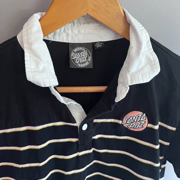 Santa-Cruz T-shirt Collared Striped Black & White Skateboards Size XS - Picture 5 of 8
